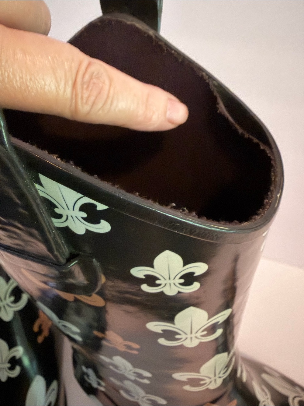 Corkys black Fleur De Lis cowboy style rubber rainbow boots women’s size 9 - Picture 9 of 11